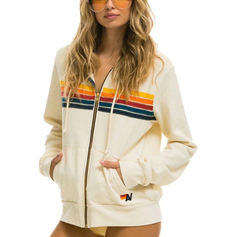Aviator Nation 5 Stripe Zip Hoodie | Size XS